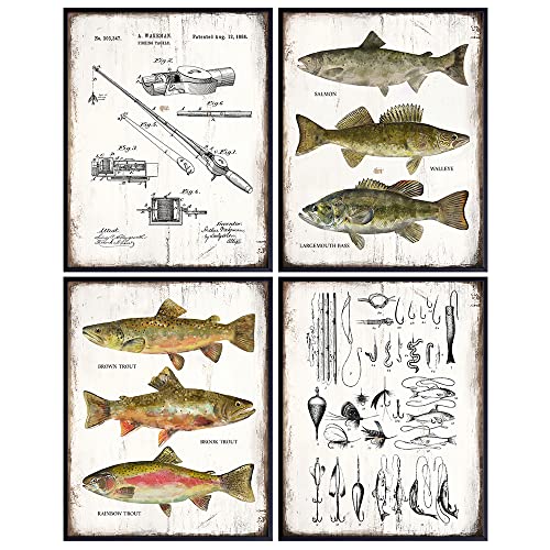 11x14 Fishing Wall Art Set - Lake Mountain House Decor - Rustic Bass & Trout Prints - Unframed Gift Idea - Variation of THIS listing