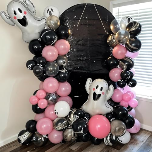 Halloween Balloon Arch Kit Black Pink Ghost Bat Decorations Party Supplies