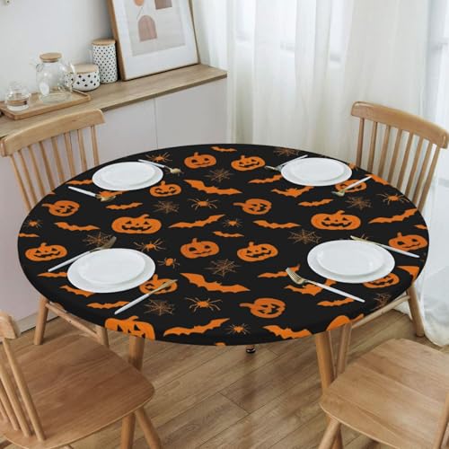 Halloween Pumpkin Bats Pattern Round Tablecloth - Fitted, Washable, 50"