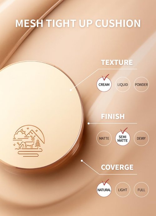 BEAUDIANI Natural Coverage – Mesh Tight Up Cushion – Korean Cushion Foundation, Semi-Matte Radiance, Long-lasting, Travel-Friendly Design (02 Light/Medium Beige)