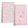 2 Pcs Pink Bow Goose Kitchen Towels - Cute Floral Dish Hand Towels - Multi 1546