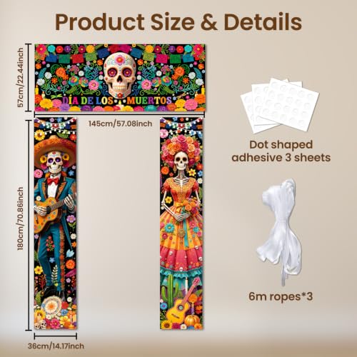 Altar Sugar Skull Themed Decorations Porch Sign Banner - 3 Pieces