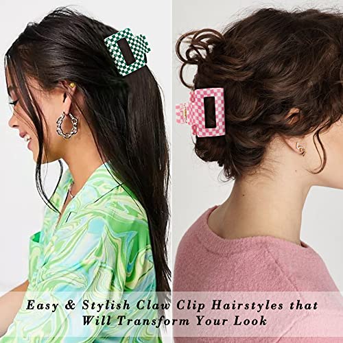 Y2K Checkered Hair Claw Clips Pack of 4 for Thin & Thick Hair - Retro Style