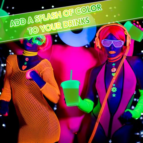 30 Pack 16 oz Glow in the Dark Plastic Cups with Lids & Straws - Fluorescent Green