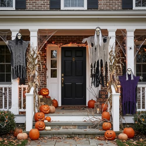3PCS Halloween Hanging Ghosts Skeleton Decor for Indoor Outdoor Spooky Scene