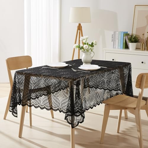 Black Lace Tablecloth 60 x 104 Inches - Elegant Floral Design for Dining & Special Occasions - Rectangular