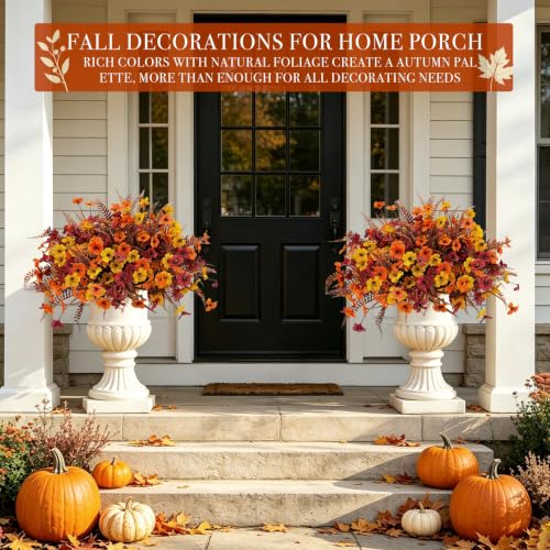 Fall Artificial Flower Set - 24 Faux Autumn Plants for Outdoor & Indoor Decor