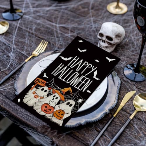 Halloween Paper Napkins Ghost Bat Spider Web Black 50Pcs - Disposable Party Decor