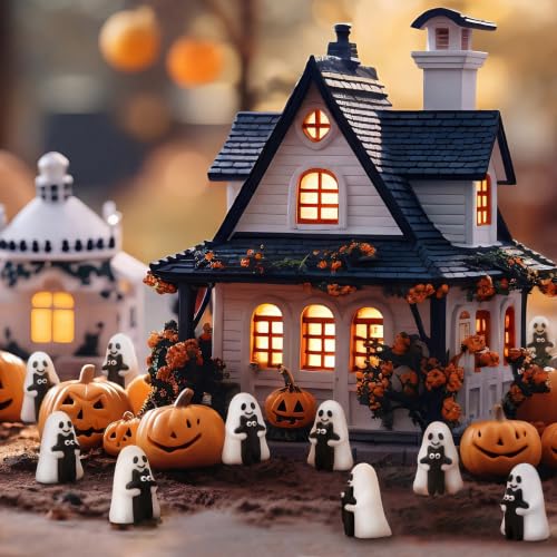 Halloween Ghost Cat Figurines Set - 50 Cute Black Ghost Decorations Variation of Ghost Black Cat