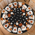 Round Halloween Tablecloth with Elastic Ghost Pumpkin Bat for 40-44 Inch Tables - Black, White, 43"