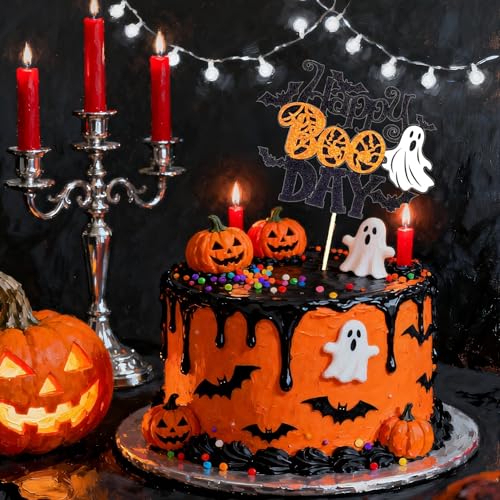 Halloween Cake Topper Ghost Bat Glitter Party Decoration - 7.5x5.5in