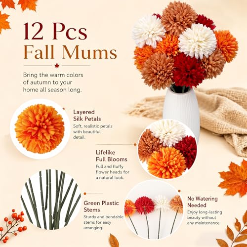 Artificial Fall Marigold Flower Set for Dia De Los Muertos & Autumn Decor - 12 Pcs