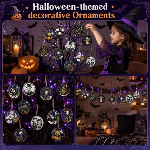 Halloween Nightmare Wooden Ornaments Set - 24 pcs Witch & Pumpkin Theme - Variation of THIS listing