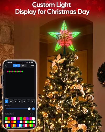 9 Inch Christmas Star Tree Topper with Smart App Control Gold LED Lights, Music & Timer