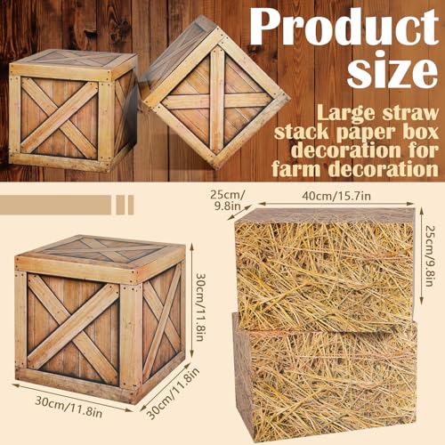 Western Cowboy Hay Bales Boxes Decor - Straw Style, 8 Pack for Party & Event