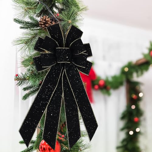 Black Velvet Christmas Bow 20.87-Inch Holiday Tree Topper & Wreath Decor - Variation: Black