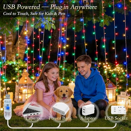 Multicolor LED Curtain String Lights Indoor Waterproof 300LED with Timer & 8 Modes