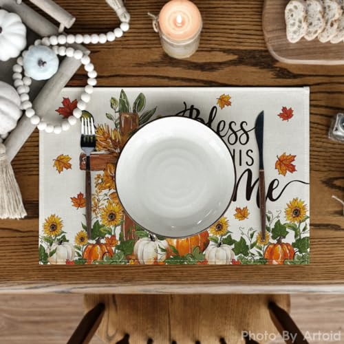 Rectangular Fall Floral Placemats Set of 4 - 12 x 18 Inch Beige Table Decor