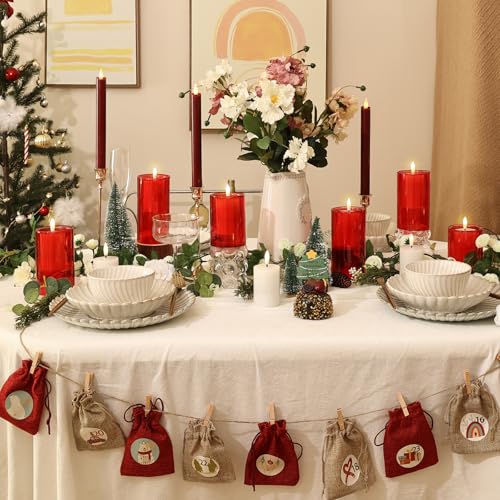Red Glass Flameless Candles with Remote & Timer - 4x5x6 Inch Set of 3