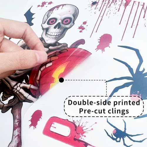 Gkeleton White Skeleton Halloween Window Clings - Double-Sided Skeleton Decals, 4 Sheets & 4 Giant Skeleton Stickers