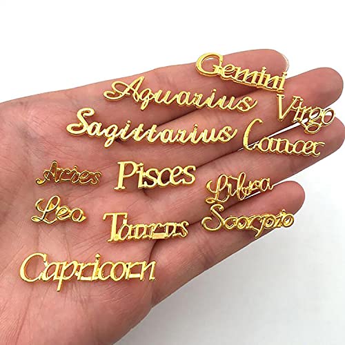 Zodiac Nail Charms Set - 48 Gold & Silver Alloy Signs & Words, Variation 05
