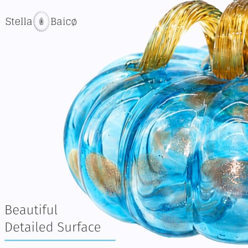 Large Hand Blown Glass Pumpkin Figurine - Fall Harvest Decor - Aquamarin Variation