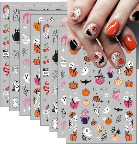 Halloween Nail Stickers Pumpkin Ghost Cat Bat Spiderweb 3D Decals Style-10