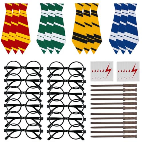 Wizard Party Favors Set - Wizard-48 Includes Wands Glasses Ties Stickers for Birthday & Halloween