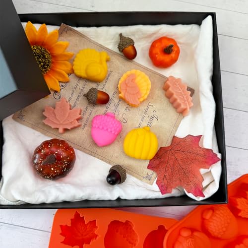 Orange Fall Thanksgiving Silicone Mold Set 2Pcs 3D Pumpkin Maple Leaf Acorn Turkey Cake & Candy Molds