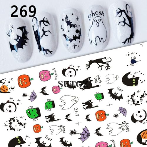 Halloween Nail Art Stickers Set - Ghost Pumpkin Spider Web Flowers - Style 7