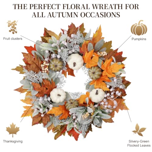 Artificial Fall Wreath 22 Inch Autumn Harvest Decor for Front Door and Wall