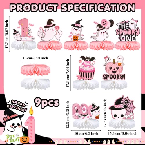 Halloween Spooky One First Birthday Table Centerpieces - Girl Pink Ghosts & Pumpkins