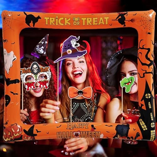 Halloween Inflatable Photo Booth Frame with 30 Photo Props - Spooky & Fun Party Decor