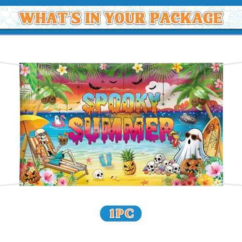 Large Summer Halloween Party Banner - Tropical Skeleton Photo Backdrop 72x43 Inches