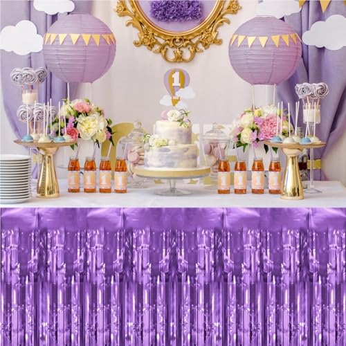 Light Purple Foil Fringe Table Skirts - 2 Pack 29.5x108 Inch Party Decor