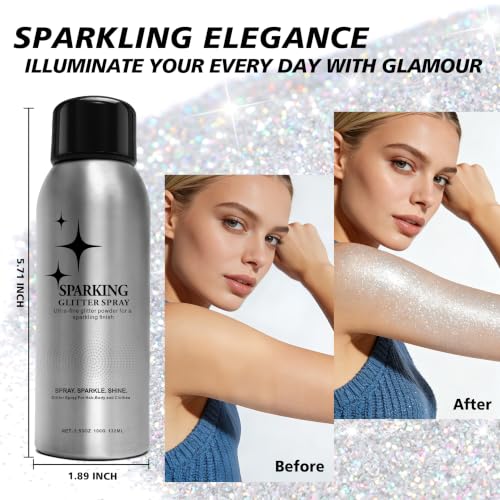 Silvery Long-Lasting Hair & Body Glitter Spray - Quick-Dry Festival Shimmer, 100ml