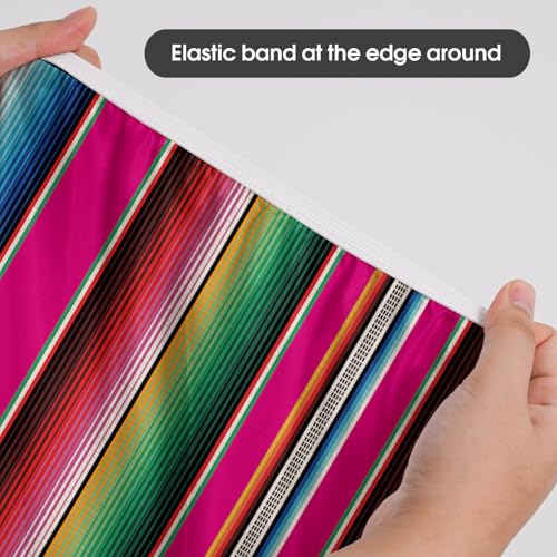 Pink Fitted Tablecloth for 5ft Rectangle Tables - Mexico Fiesta Stripe Vintage - 68x28 Inches