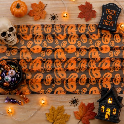 Pumpkin Orange Halloween Table Runner 29x120 Inch Fall Tulle - 1 Pack