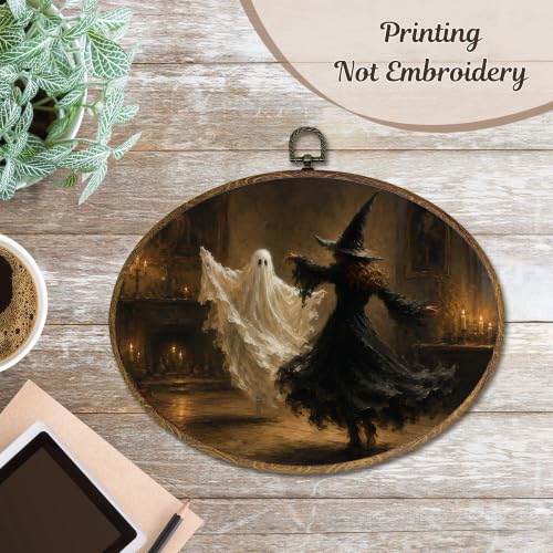 Halloween Ghost Witch Oval Wall Art Canvas Hanging Decor - Dancing1