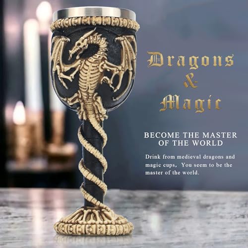 Medieval Gothic Stainless Steel Dragon Chalice Goblet - Resin Body - 7oz Variation B