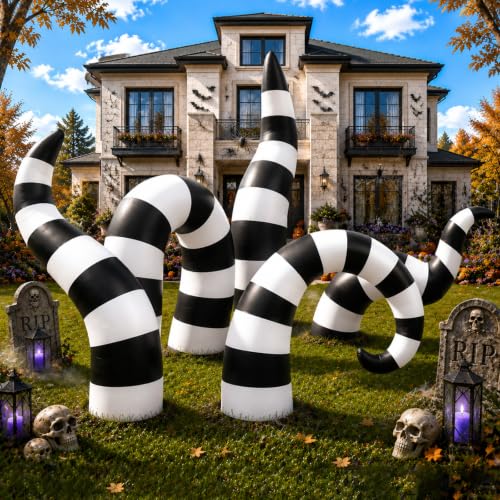 Halloween Inflatable Yard Decorations Set with 5 Striped Sandworms - Outdoor Halloween Decor