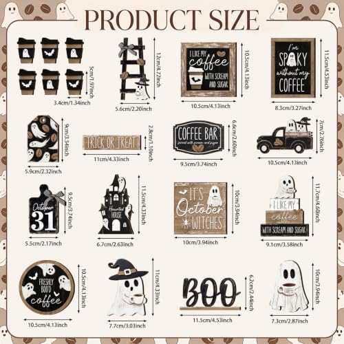 Halloween Ghost Coffee Tiered Tray Decor Set - 17 Pcs Fall Farmhouse Style Variation