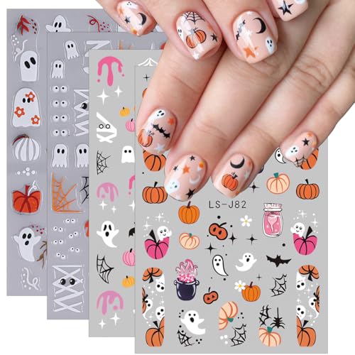Halloween Ghosts Nail Stickers 4PCS - Cute Skull Spider Pumpkins Style01