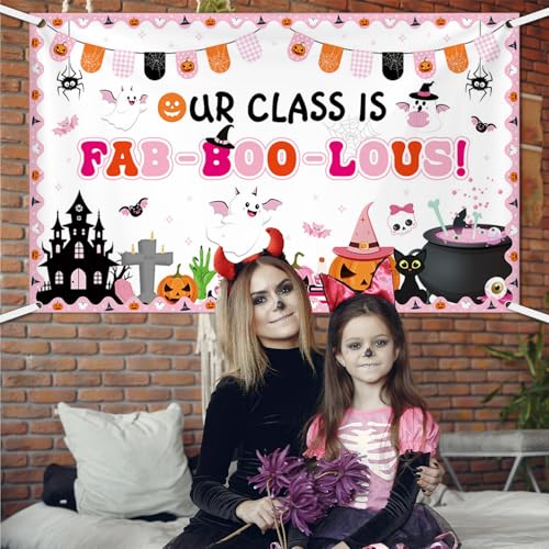 Halloween Classroom Banner Our Class Is FAB-BOO-LOUS 5.9x3.6ft Ghost Bat Spider Decor