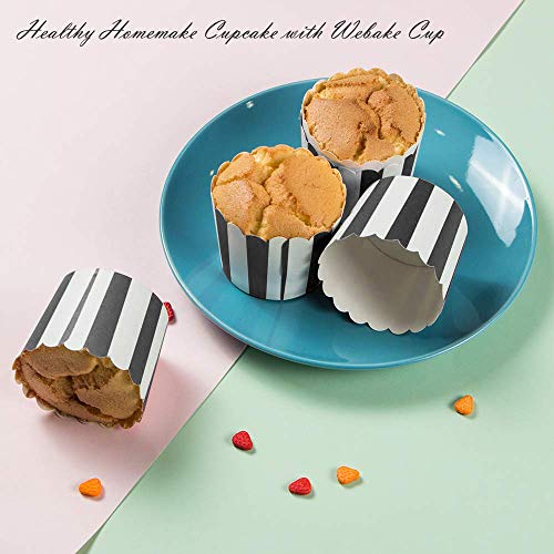 Nonstick Paper Baking Cups for Cupcakes, Muffins & Snacks - Set of 50, Black Stripe