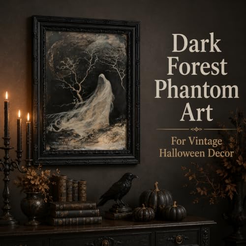 Ghost Wall Art Canvas - Framed Halloween Ghost Scene, 11x9 Inches - Dark Gothic Decor