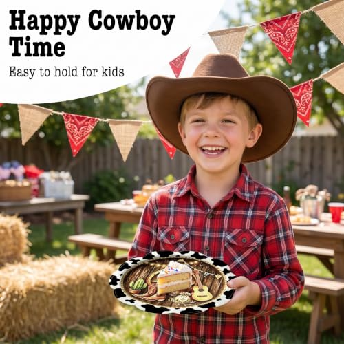 100 Pcs Cowboy Western Disposable Plates - Geometric Pattern, 7 Inch Party Tableware
