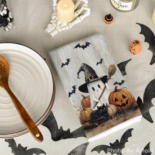 Halloween Kitchen Towels Set of 2 - Ghost Happy Fall Decor 18x26 Inches