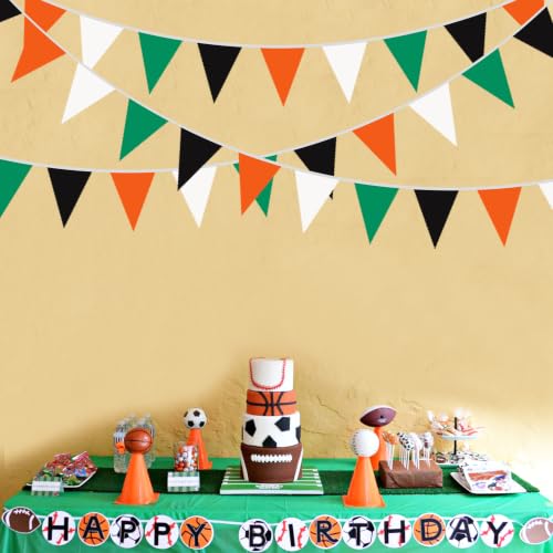 Fabric Bunting Banner for Parties and Events - 40Ft Green Black Orange White Triangle Flags
