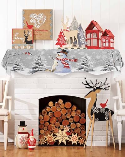 Winter Snowman Fireplace Mantel Scarf Cover - 90" L x 17" W Christmas Holiday Decor - Christmasech4958